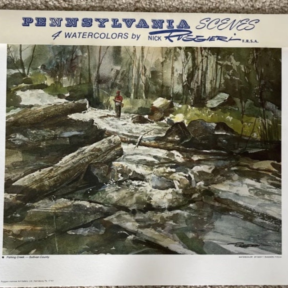Set of 4 Vintage NICK RUGGIERI Pennsylvania Scenes Lithograph Watercolor Prints